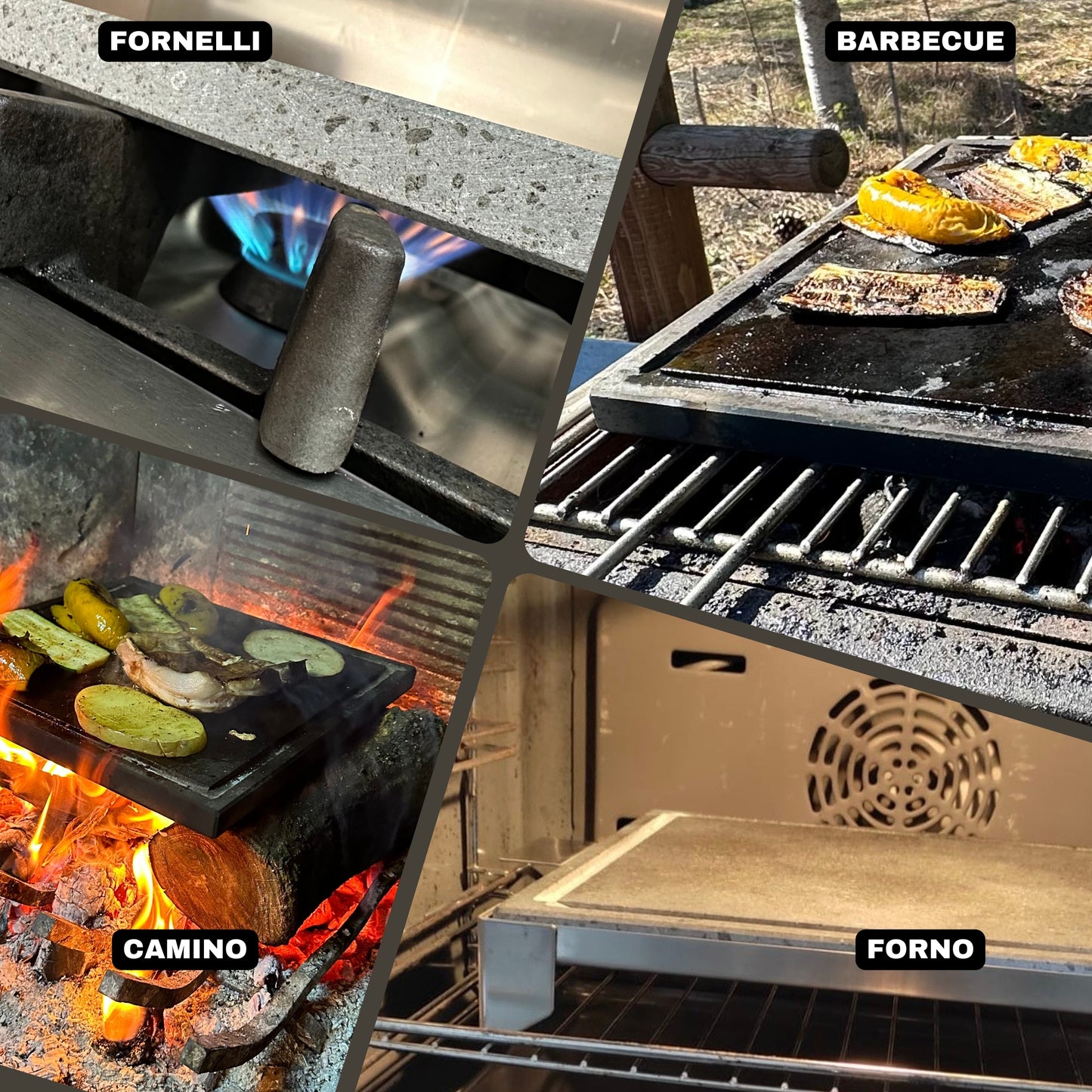 Set completo piastra lavica con vassoio inox per barbecue e forno