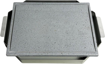 Piastra pietra lavica Etna con telaio e vassoio acciaio inox VulcanInox completa