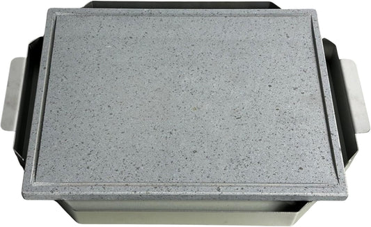 Piastra pietra lavica Etna con telaio e vassoio acciaio inox VulcanInox completa